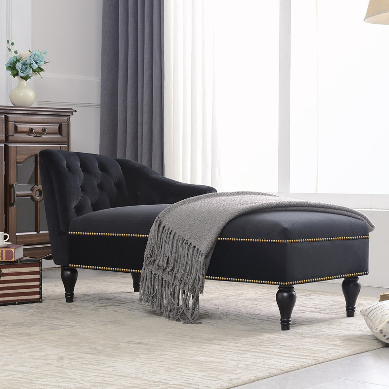 Chaise longue capitonnée avec garniture cloutée, Noir