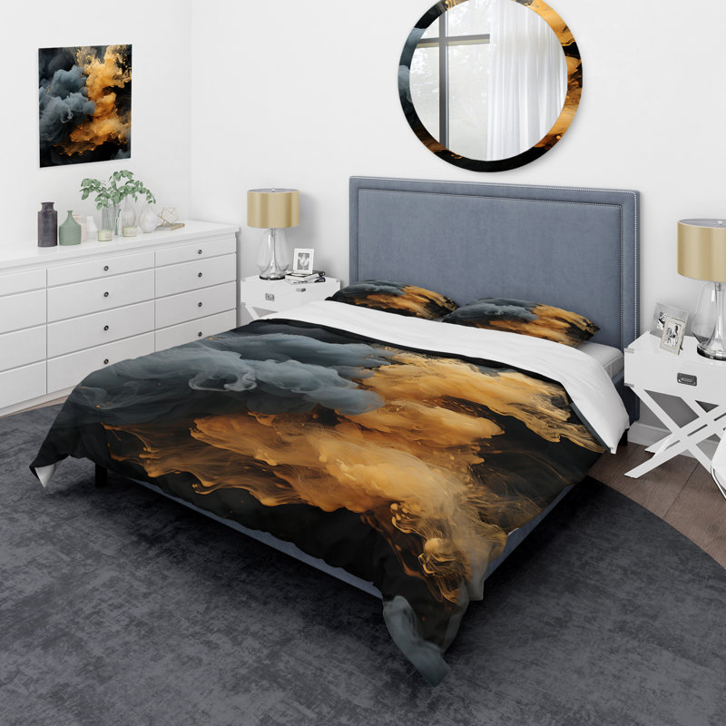 Ensemble de housse de couette abstrait gris et orange, Housse de couette pour très grand lit