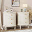 Table de chevet ovale 20 po avec 3 tiroirs, table de chevet de ferme entièrement assemblée, table de bout en bois avec pieds solides et design unique pour la chambre à coucher, le salon, blanc beige