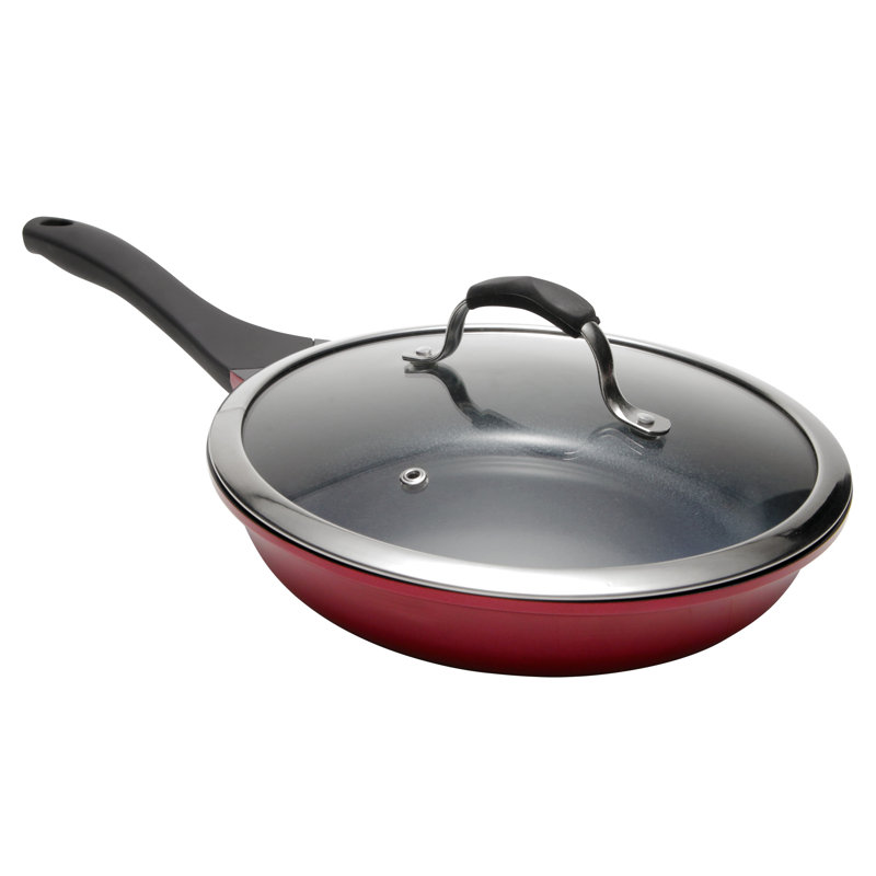 Corvex Vortex Non Stick Aluminum Frying Pan with Lid, Red, 9.5" W