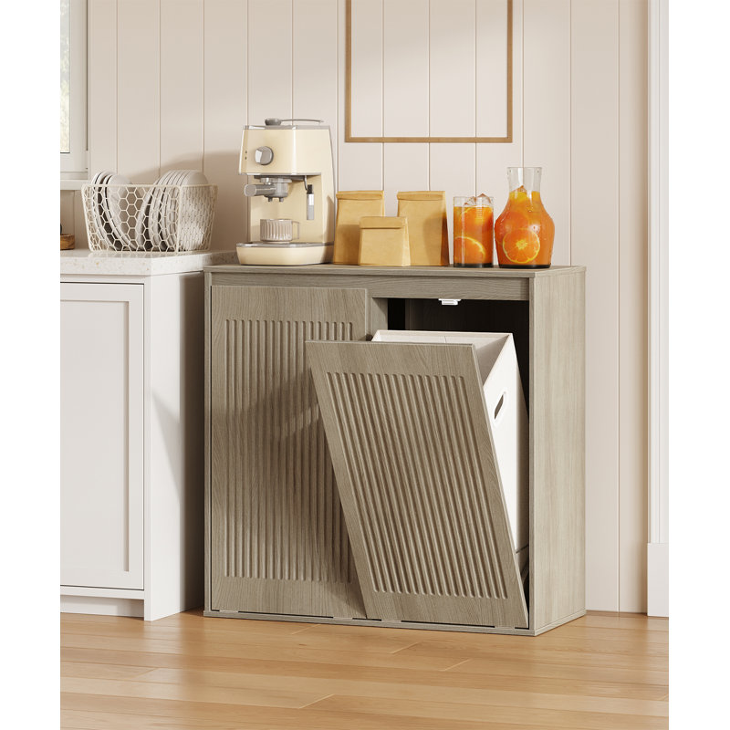 Armoire à linge, armoire à linge cannelée avec portes basculantes, panier à linge avec 2 armoires, armoire à déchets dissimulée, pour salle de lavage et cuisine