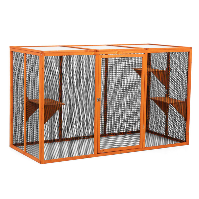 Volière pour chat détachable avec dessus imperméable et 3 plateformes de rebond - aire de saut orange