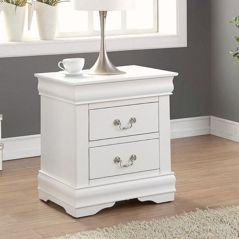 Table de chevet en bois avec 2 tiroirs, Blanc