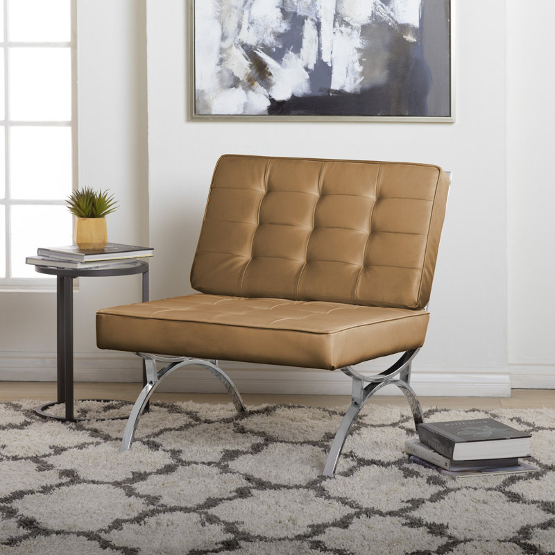 Alexuis Faux Leather Slipper Chair, Caramel Brown 