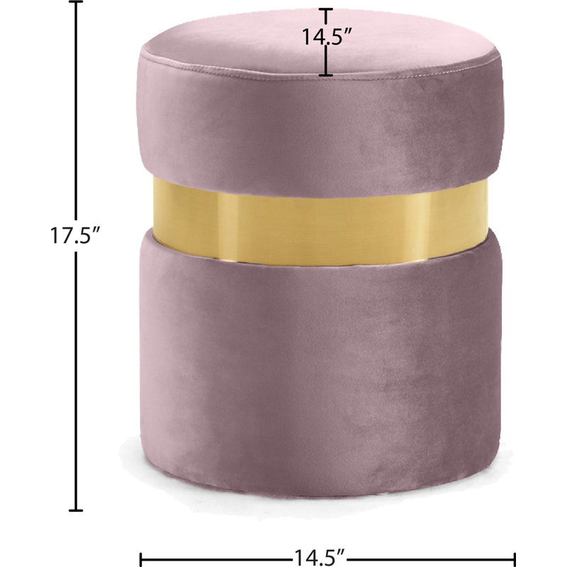 Hailey 14.5" Wide Velvet Round Cocktail Ottoman, Gold, Pink Velvet