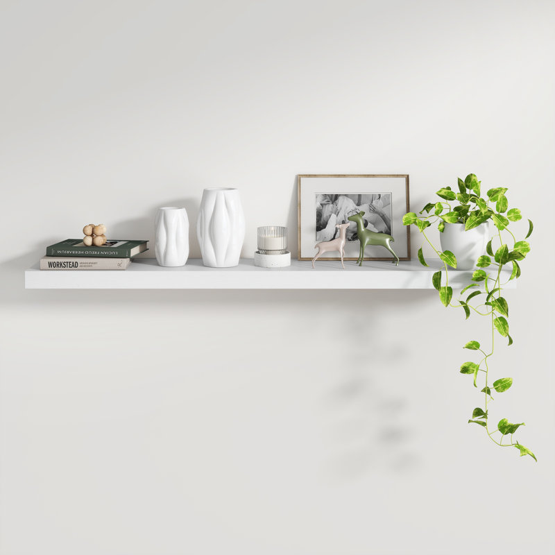 Avnish Solid Wood Floating Shelf, White, 1.6" H x 48" W x 8.1" D