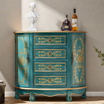 Vintage Painted Semi-Circular WoodenAccent Cabinet