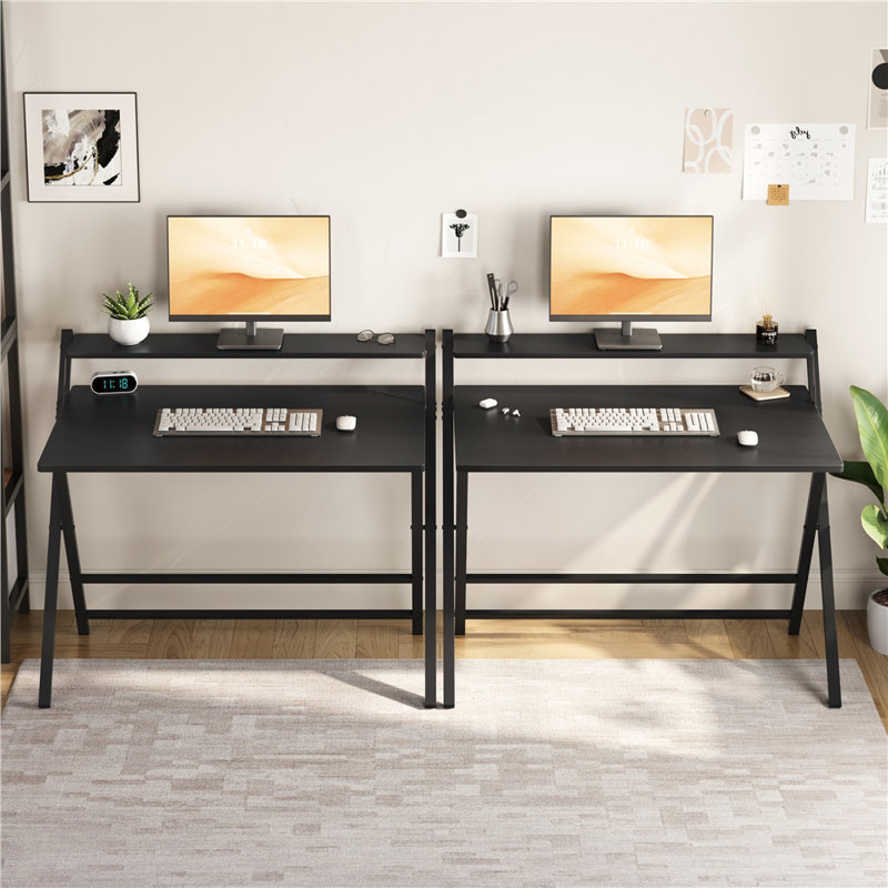 2-Tier Foldable Computer Desk, 90cm. H x 106.5cm. W x 60.5cm. D, Black