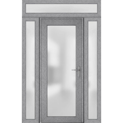 Front Exterior Prehung FiberGlass Door Frosted Glass Manux 8102 Grey Ash 2 Side and Top Exterior Window Office Commercial and Residential Doors Entrance Patio Garage-W16+36+16 x H80+14-Left-hand Inswing