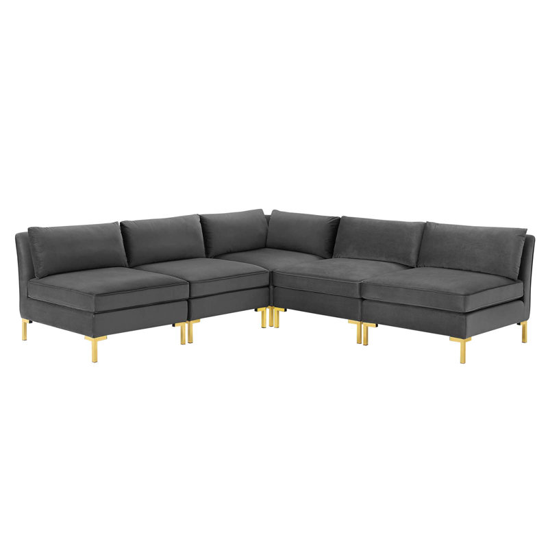 Ardent 5-Piece Performance Velvet Sectional Sofa, Gray
