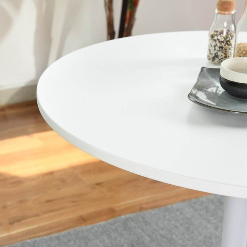 Ensemble de réception moderne 5 pièces avec table à piédestal ronde et chaises d'invité rembourrées, Blanc / beige