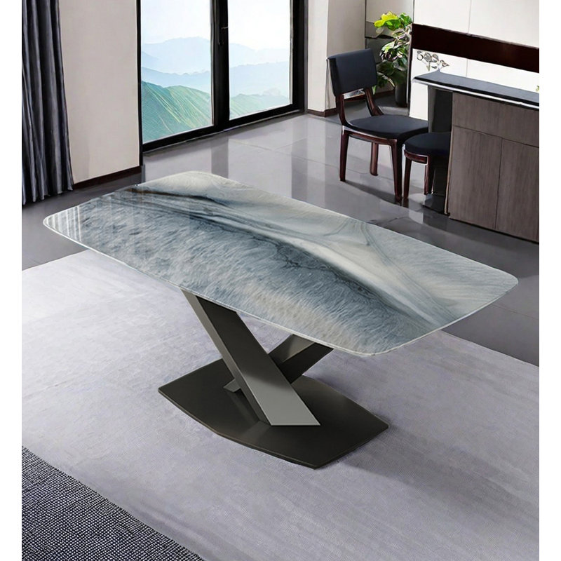 Rectangular Dining Table with Microcrystalline Stone in Italian Light Luxury Style, 29.53" H x 55.12" L x 31.50" W