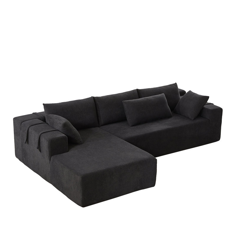 Boneless Modern Upholstered Sectional Sofa With 6 Pillows, No assembly required, Left Hand Facing, Black Chenille