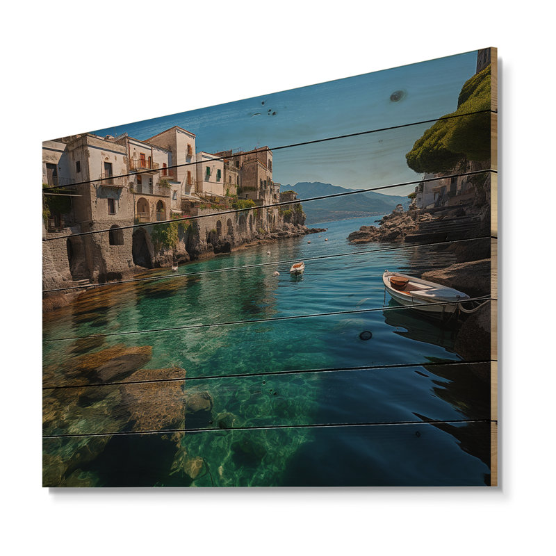 Italie, charmes de la côte d'Amalfi sur bois, H 24 po x l 32 po x P 0,78 po
