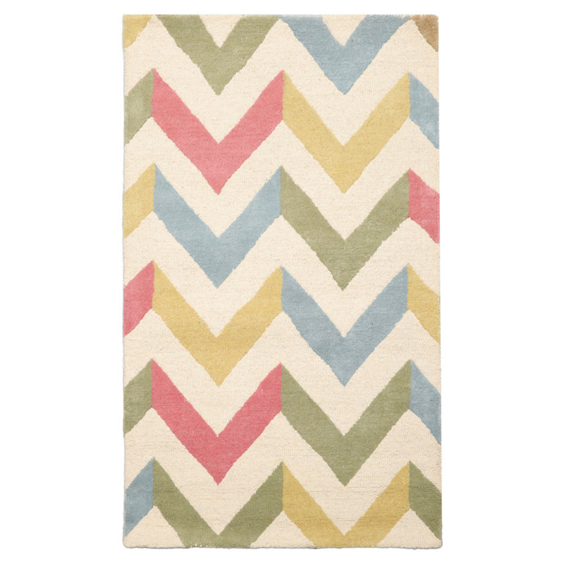3x5 Ivory Wool Oriental Rug Modern Chevron Hand Tufted Design