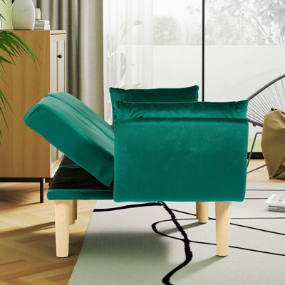 72 Inch Foldable Green Double Sofa, Soft Velvet Upholstery, Comfortable Leisure 2‑Person Couch for Living Room Apartment.