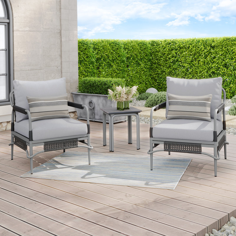 Hope 2 - Person Patio Conversation Set with Cushions, Light Gray Frame/Light Gray Polyester Cushion
