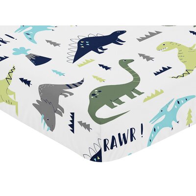 Mod Dinosaur Fitted Crib Sheet -  Sweet Jojo Designs, CribSheet-ModDino-BU-GR-PRT