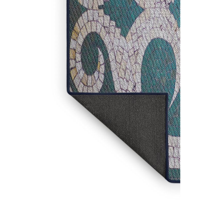 Tapis bleu aqua/blanc à motifs, Rectangle 5 pi x 7 pi
