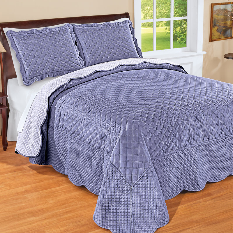 Couvre-lit matelassé Camille, Ensemble de courtepointe grand, Bleu / bleu clair géométrique