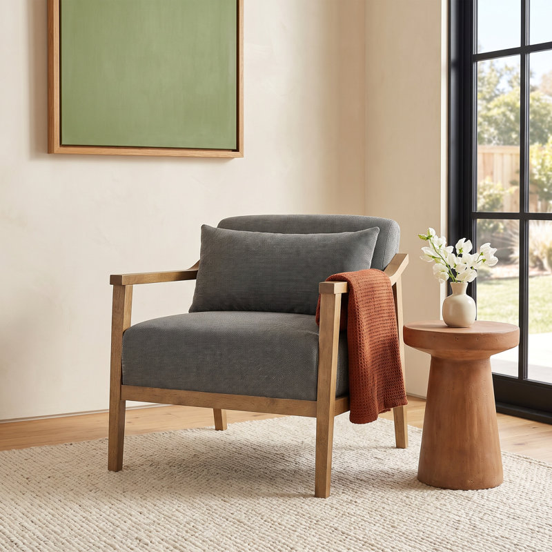 Copperleaf Rayn Solid Wood Upholstered Accent Chair, Charcoal Performance Weave