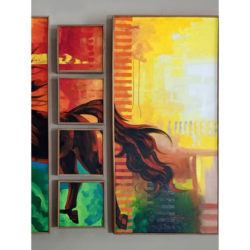 Running Horse Acrylic Art by Gokulam Vijay – 48" x 72" Large Handmade Modern Canvas Painting, Bold Equine Wall Decor