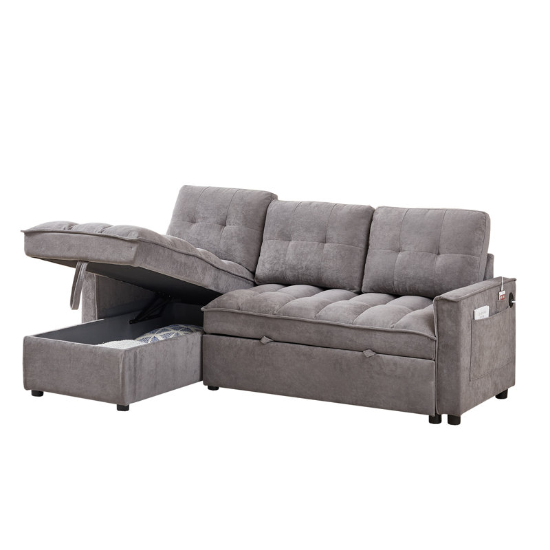 Canapé modulaire convertible en L 71 po avec méridienne et rangement, Gray Chenille