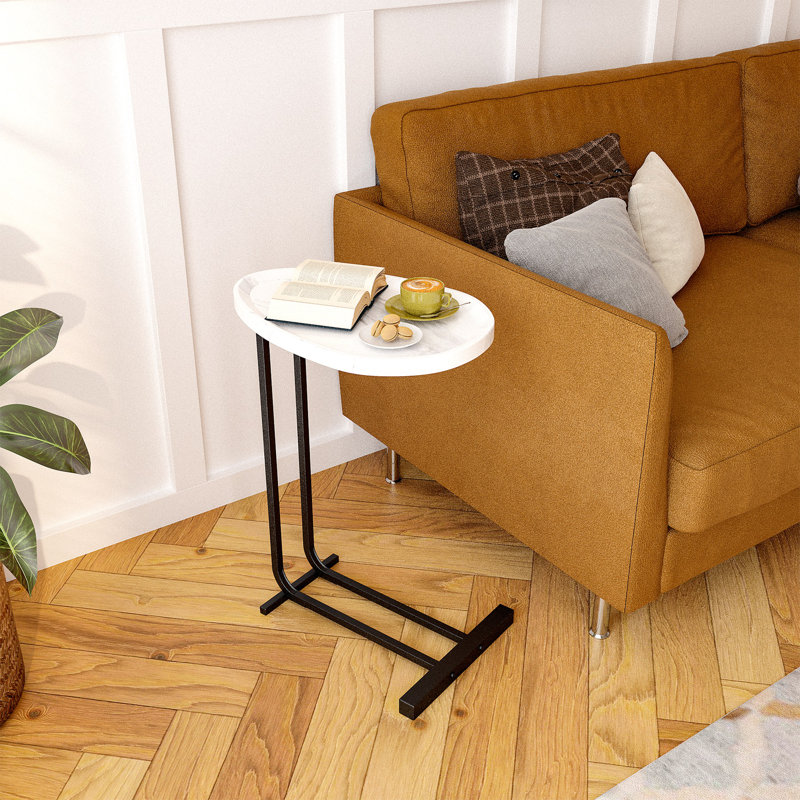 Versatile C-Shaped Side Tables End Tables Living Room Side Table Accent Table, White