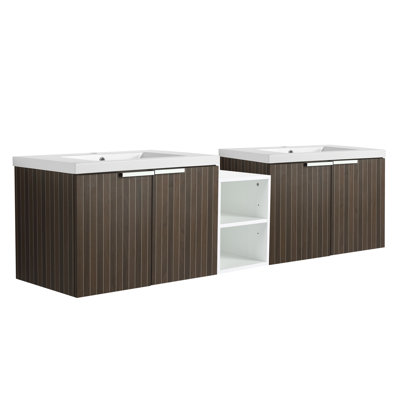 Meuble-lavabo 72 po à fermeture en douceur avec lavabo, petites tablettes de rangement, armoire combinée 30 po et 12 po