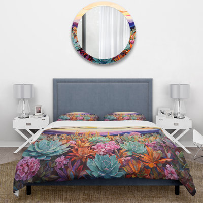 Colorful Succulent Desert Charm - Ensemble de housse de couette Succulent