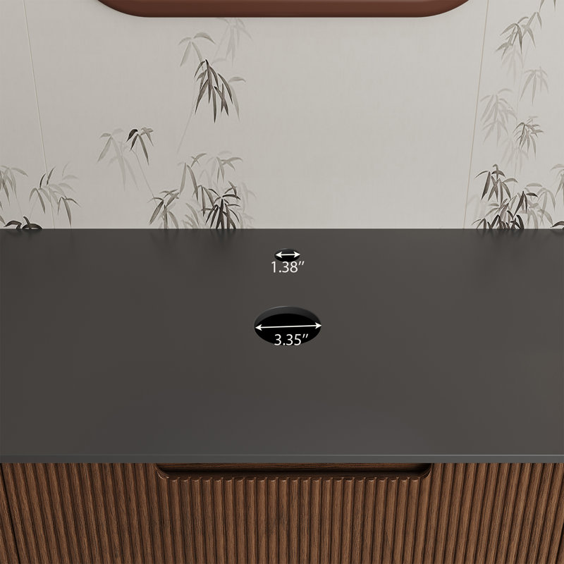 Base de meuble-lavabo simple 36 po seulement, base de meuble-lavabo brun foncé avec plateau en pierre frittée noire, deux tiroirs, sans lavabo