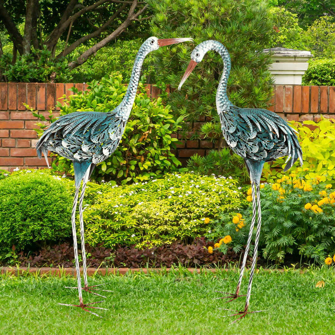 Bulle Standing Crane Garden Statue 2 - 30 and 32-Inch-Tall Metal Yard Art Crane Statues for Outdoor Decor - Yard Crane Garden Sculptures & Statues - Lawn Ornaments for Patio or Pond by Pure Garden Dovecove