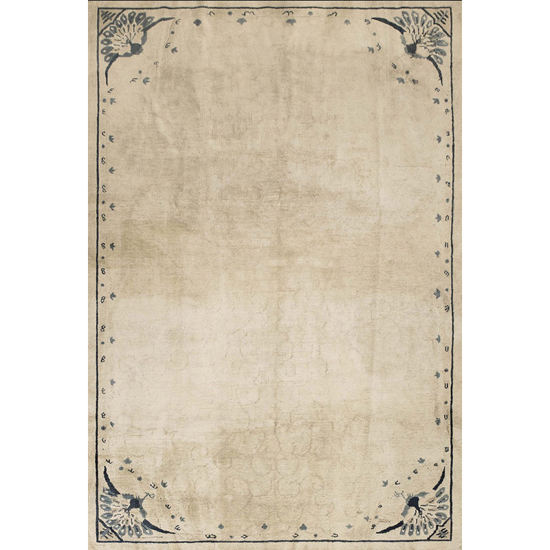 Tapis art déco antique chinois blanc noué à la main ivoire beige crème des années 1930