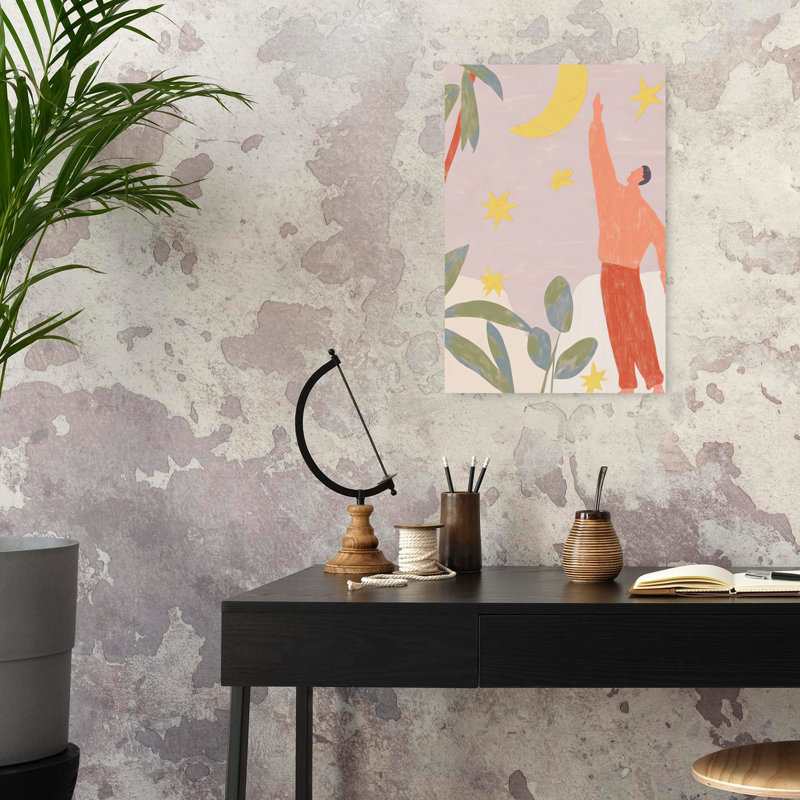 «Reaching for the Moon Peaceful Whimsical Abstract Nature Tropical», reproduction d'art murale, H 24 po x l 16 po