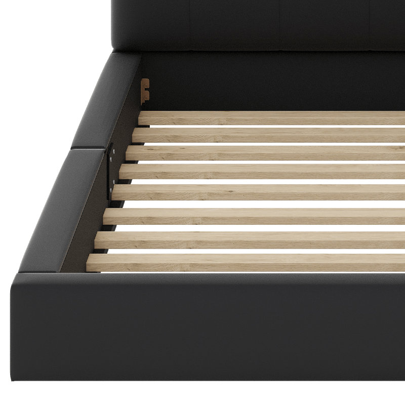 Upholstered Platform Bed With Reading Lights, Black
