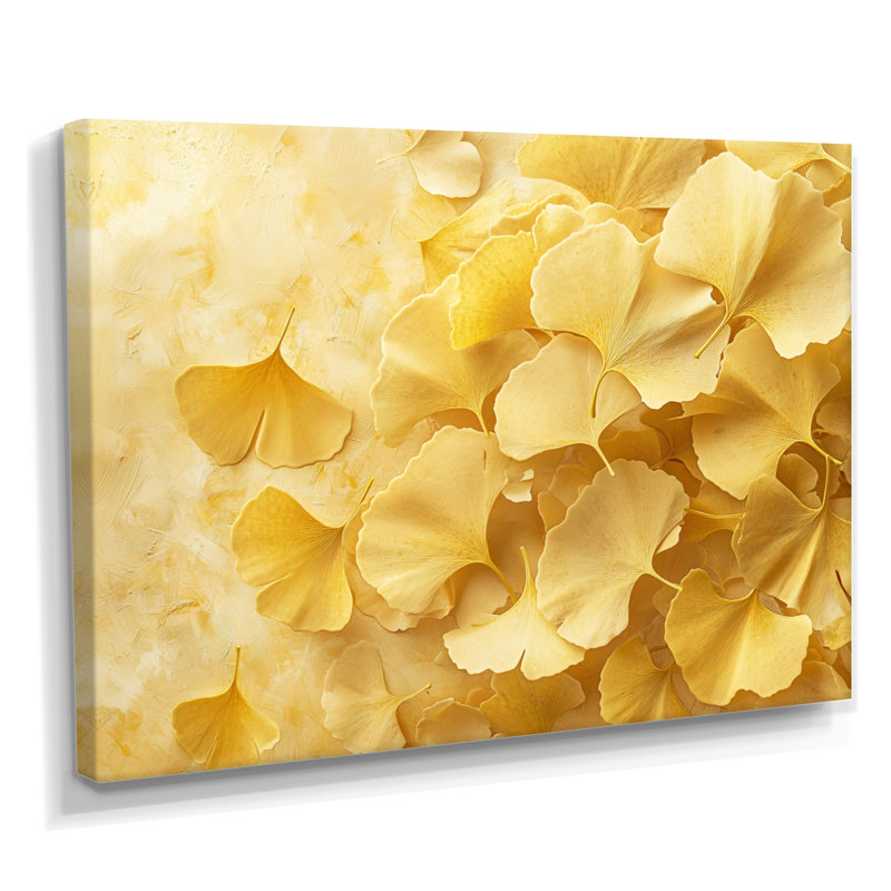 Golden Ginkgo Leaves Harmony III - feuilles, art mural, H 12 po x l 20 po, Toile tendue, Ne s’applique pas