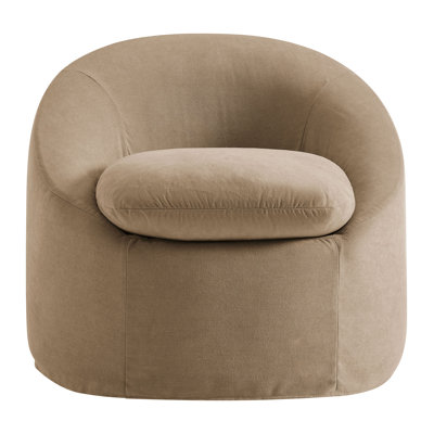 Sadie Slipcovered Linen-Blend Round Accent Chair In Almond