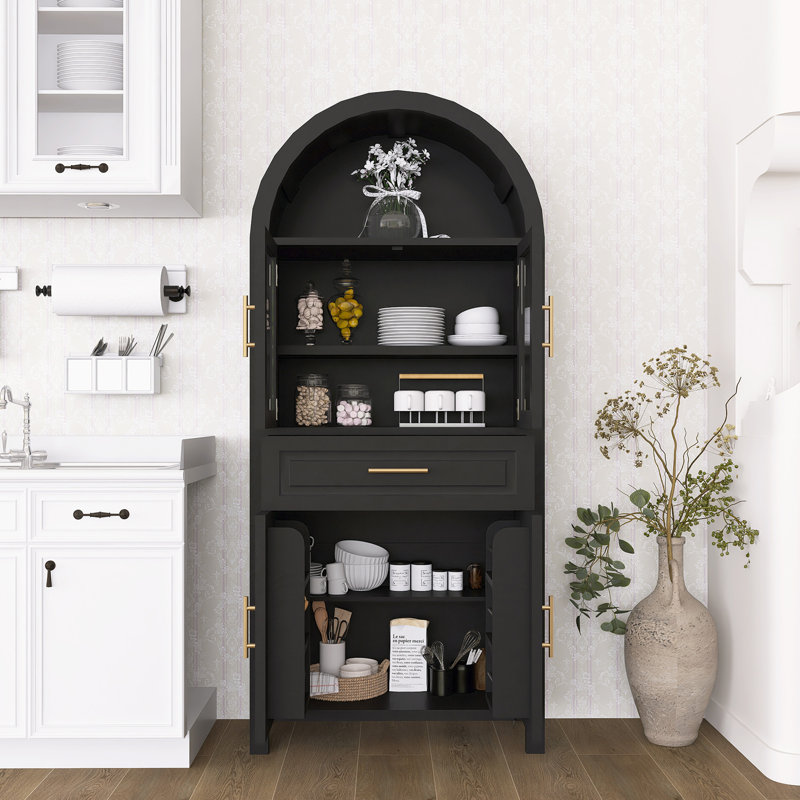 ARMOIRE DE RANGEMENT DE PANTERIE DE ferme avec porte en verre et tablettes ajustables, Noir