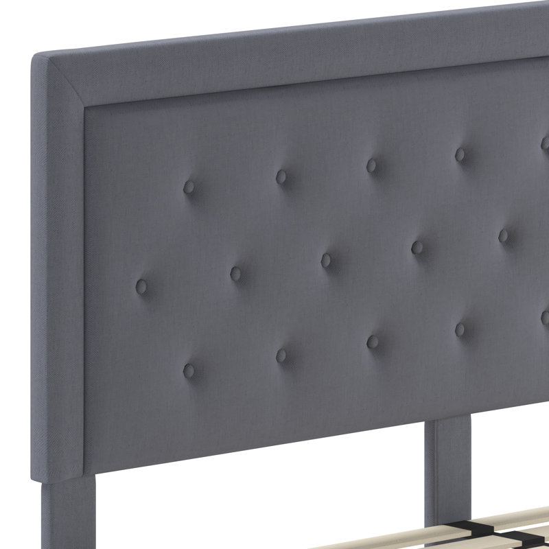 Aluino Panel Button Tufted Upholstered Platform Bed Frame - No Box Spring Required, King, Light Gray