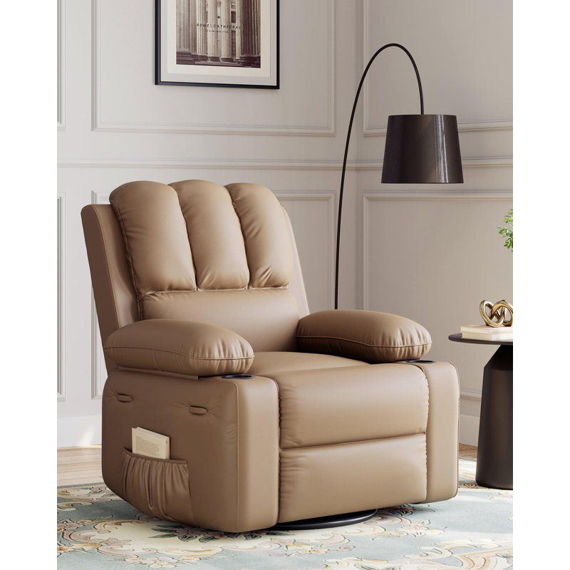 27'' Leather Recliner Chair Oversized, Overstuffed Manual Recliner Chair, Tan