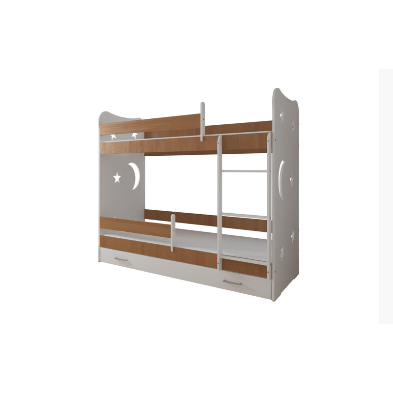 Mikula Bunk Bed Themed Beds with Built-in Ladder Included, 80 x 180 cm, With Drawer, Oak