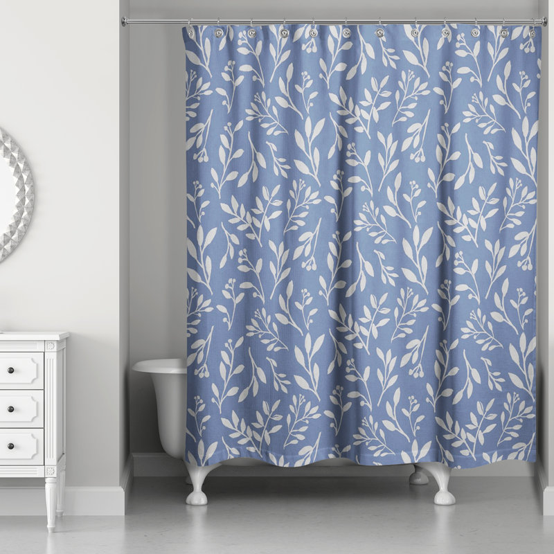 Rideau de douche simple à motif floral, Bleu marine