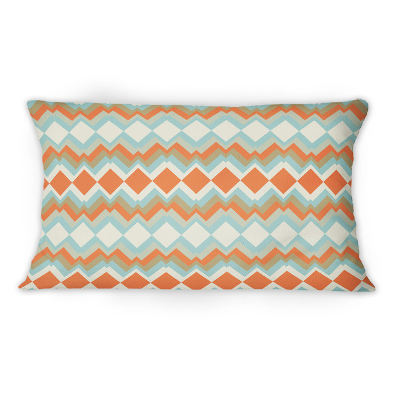 Coussin décoratif à motif zigzag en bleu et orange