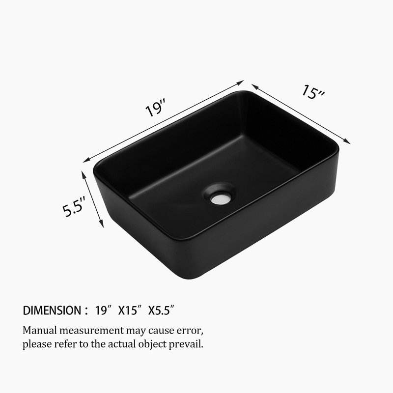 Hewei 15'' Ceramic Rectangular Vessel Bathroom Sink, Black
