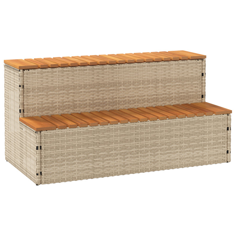 Hot Tub Step 100X50x50.5 Cm Poly Rattan And Solid Acacia, Beige