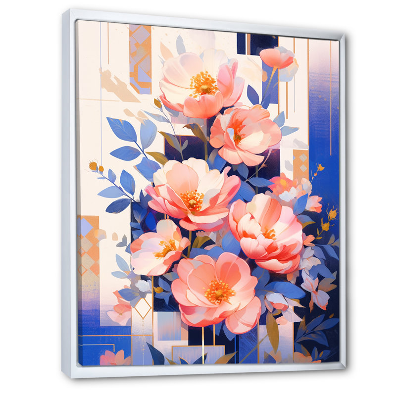 " Peonies Serene Charm ", White Floater Framed, 44" H x 34" W x 1.5" D
