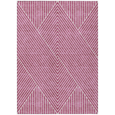9' X 12' Blush And Ivory Geometric Washable Indoor Outdoor Area Rug