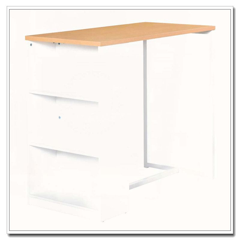 Table de bar à hauteur de comptoir avec 3 tablettes de rangement, H 39,3 po x L 45,3 po x l 21,8 po, Bois naturel, Blanc