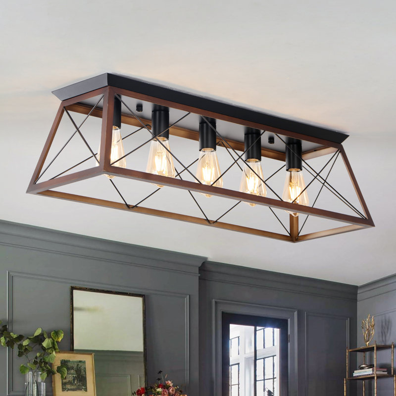 Plafonnier encastré 5 lumières, Bronze brossé, 5 lumières, 8,7 po H x 31,5 po L x 10,2 po P
