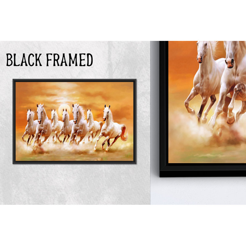 Art moderne sur toile, chevaux de course, toile noire encadrée 1P, Hauteur : 11,9 pouces x Largeur : 15,8 pouces